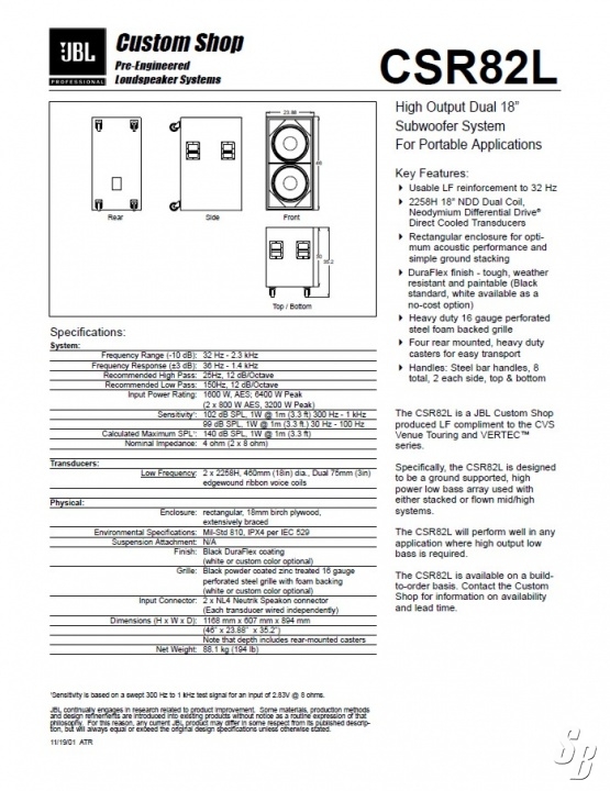 Listing JBL CSR82L DUAL 18" SUBWOOFER - Detail PA SYSTEMS - SoundBroker.com